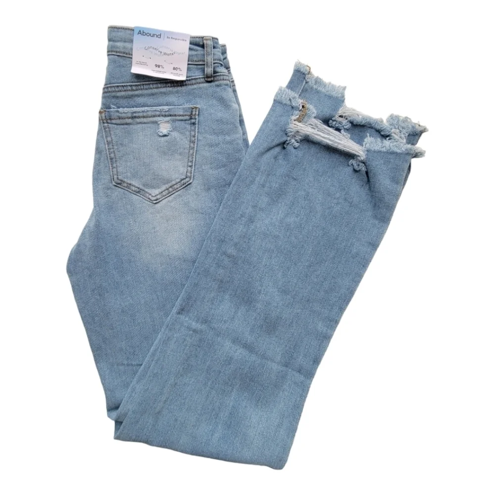 Abound 25 Slim Bootcut Jeans Light Wash Distressed Frayed Hem Stretch Denim